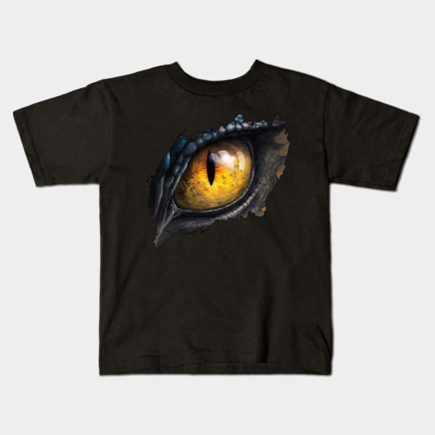 Fantasy Black Dragon Eye "The Golden Eye" Kids T-Shirt by The Fata Morgana